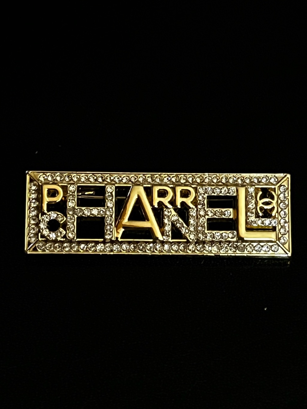 ChaneI Pharrell. Gold Tone Rhinestone Crystal Brooch